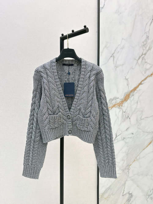 Louis Vuitton Twisted Knit V-neck Cardigan with Metal Buttons