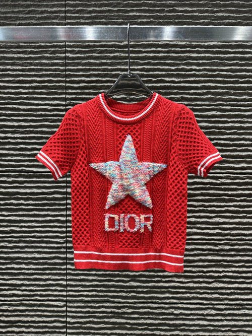 Dior Colorful Letter Hollowed Knitted Short Sleeve