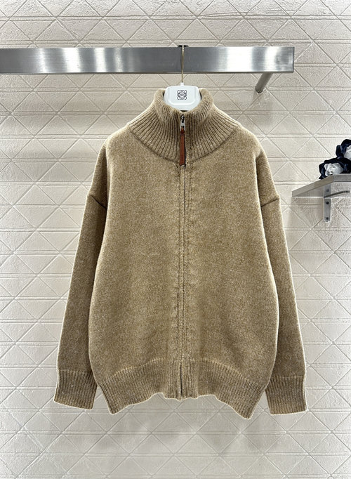Loewe Custom Knit Zip-Up Cardigan with Logo and Contrasting Colors