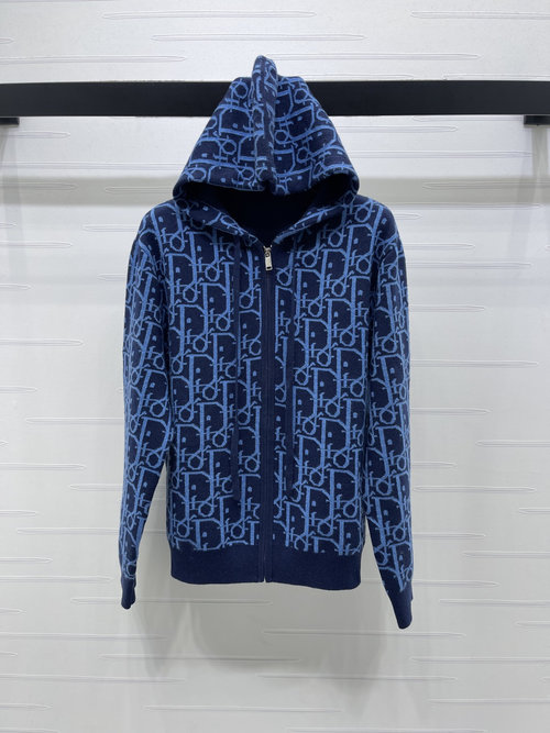 Dior Hooded Knit Cardigan with Logo