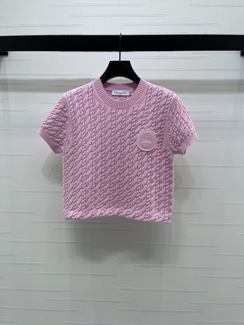 Dior Premium Wool Short - Sleeve Knit with Letter Logo, Academy Style
