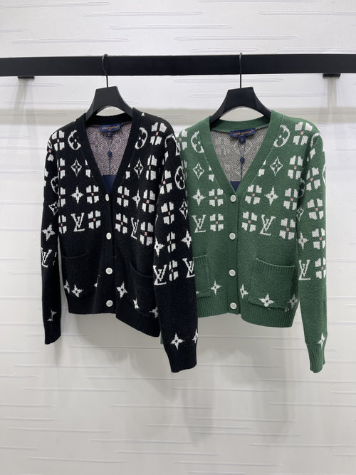 Louis Vuitton Premium V-Neck Cardigan with Four-Leaf Clover Jacquard