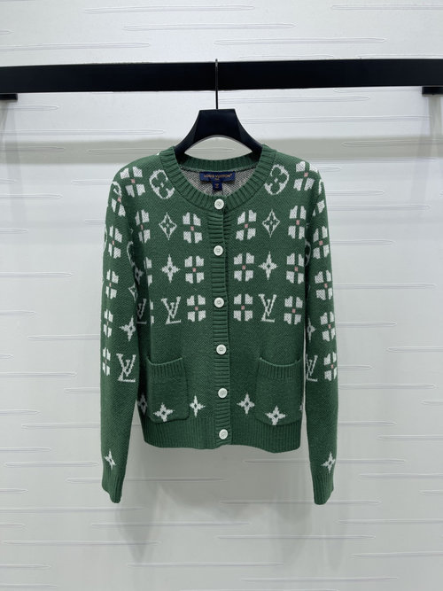 Louis Vuitton Double Pocket Jacquard Round Neck Cardigan, Spring