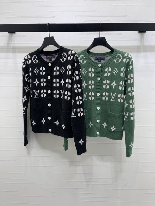 Louis Vuitton Double Pocket Jacquard Round Neck Cardigan, Spring