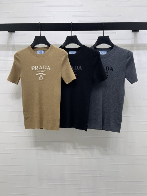 Prada Latest Custom Wool Knit Short Sleeve with Logo