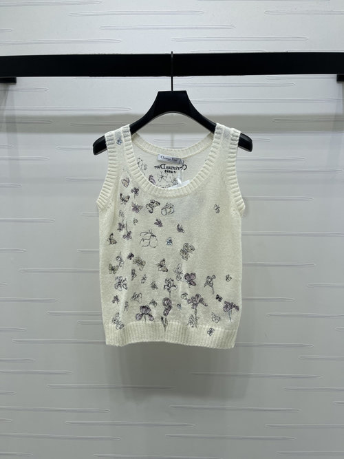 Dior Sophisticated Knitted Vest with Heavy Butterfly Embroidery and Classic Style