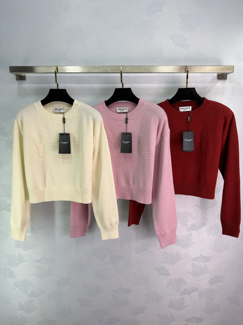 Yves Saint Laurent Letter Jacquard Long - Sleeve Knit Pullover in Dense Fabric