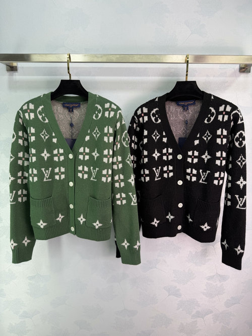 Louis Vuitton Double-Pocket Jacquard V-Neck Cardigan, Branded and Stylish