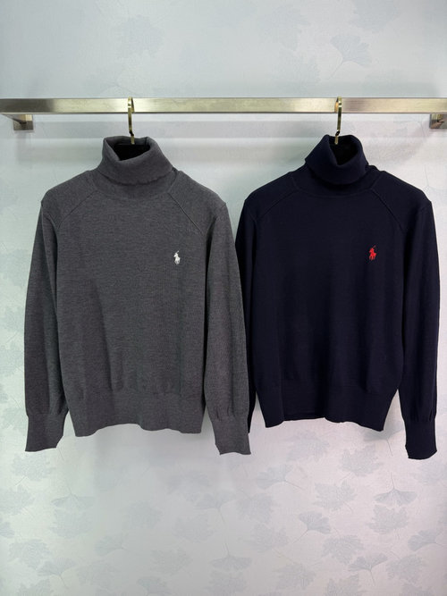 Polo Ralph Lauren High Neck Wool Sweater with Horse Embroidery, Cozy and Simple