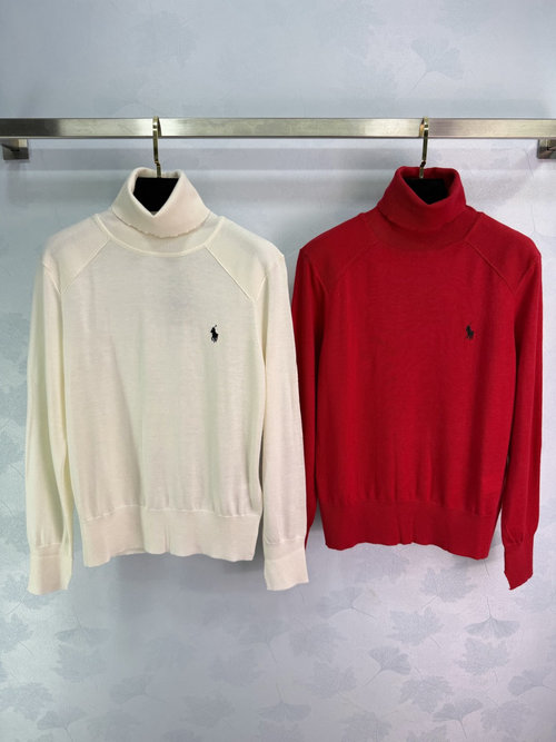 Polo Ralph Lauren High Neck Wool Sweater with Horse Embroidery, Cozy and Simple
