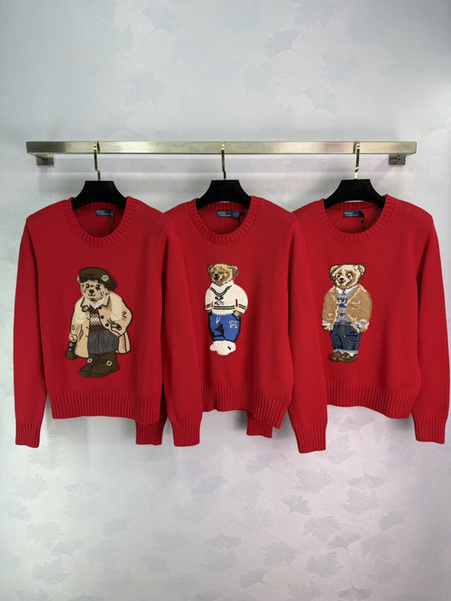 Polo Ralph Lauren Bear Series Knit Sweater with Cartoon Embroidery