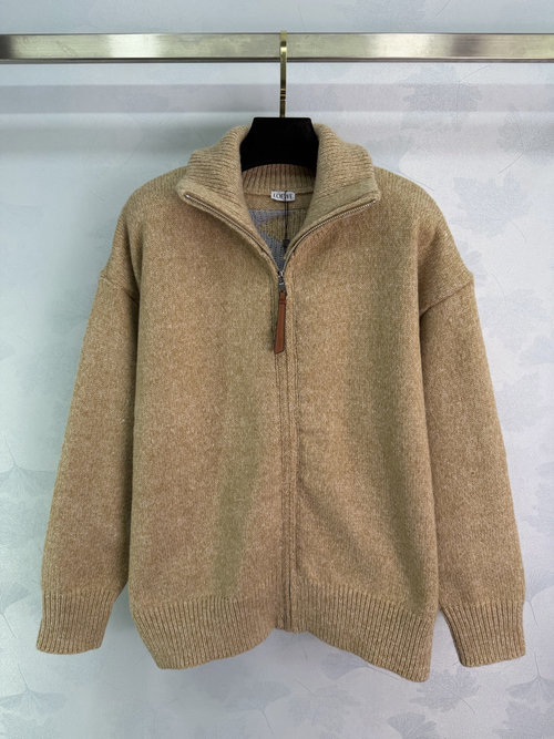 Loewe Autumn-Winter Wool Zip-up Cardigan with Oversized Logo on Back
