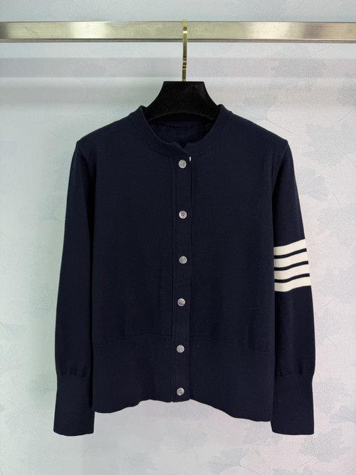 Thom Browne Horse-Embroidered Knitted Cardigan with Four-Stripe Cuffs