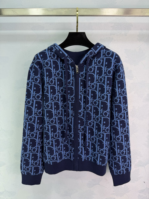 Dior Hooded Knit Jacquard Cardigan with Brand Logo