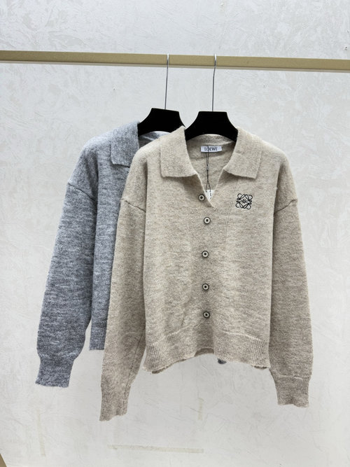Loewe Solid-Color Lapel Long-Sleeve Knit Sweater