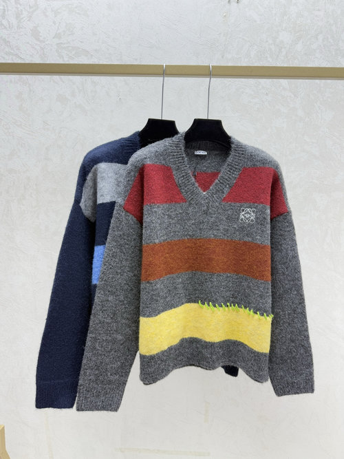 Loewe Contrast Stripe V-Neck Long-Sleeve Knitted Top