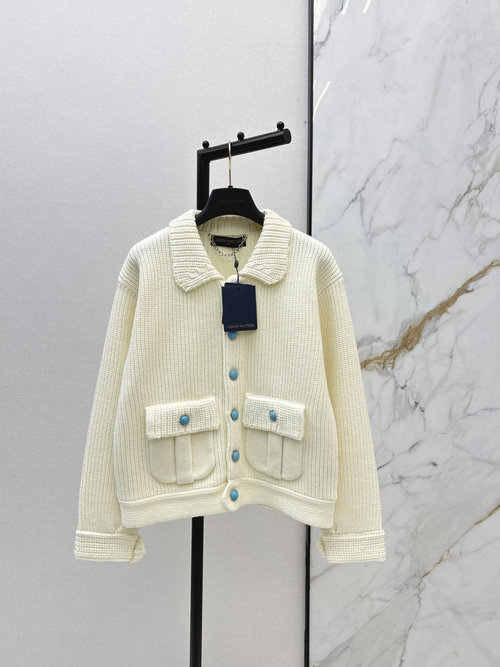 Louis Vuitton Minimalist Solid Color Buttoned Collar Cardigan, Ideal for Layering