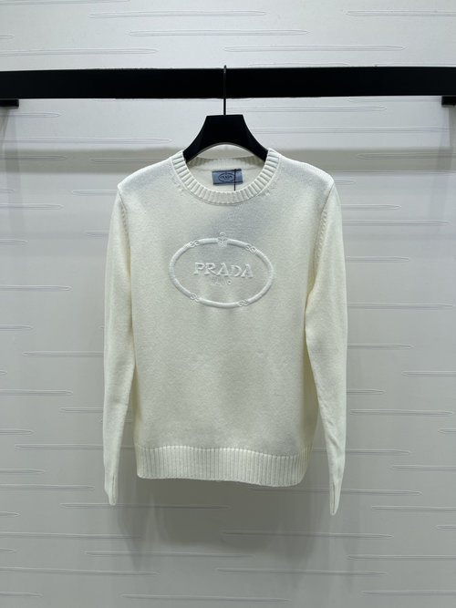 Prada Classic Round-neck Knit Long-sleeved Sweater with Letter Emblem