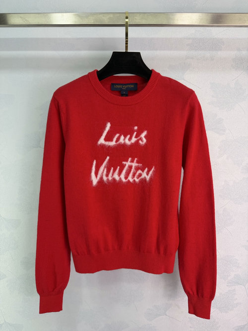 Louis Vuitton Classic Red Sweater with White Logo for Festive Events