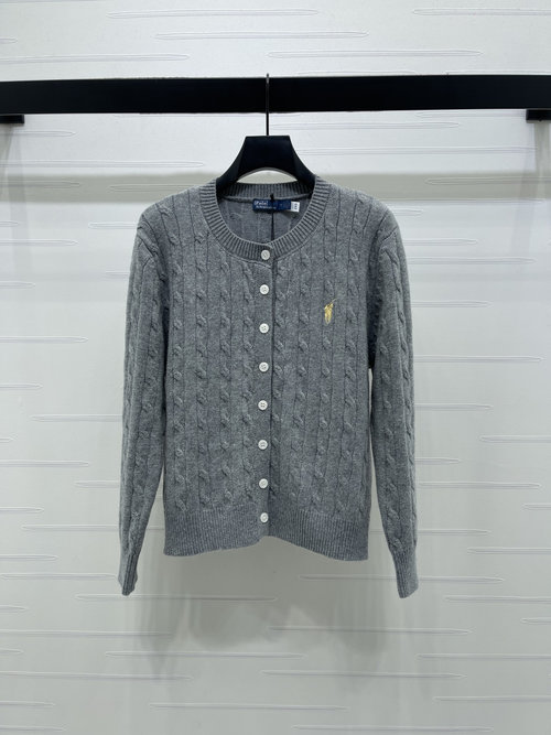 Polo Ralph Lauren Premium Knit Cardigan with Horse Logo Embroidery, Spring Fashion