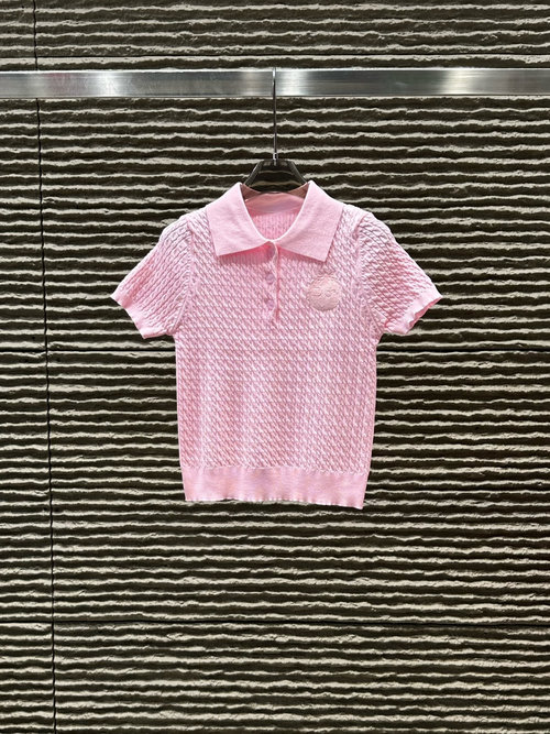 Dior New Release: Collar Embroidered Letter Knit Short Sleeve
