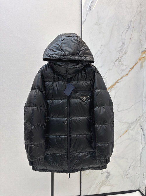 Prada Functional Detachable Hood Down Jacket with Stylish Design Details