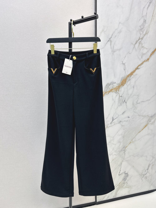 Valentino Double-V Decorated Straight-Leg Pants, Smooth and Versatile