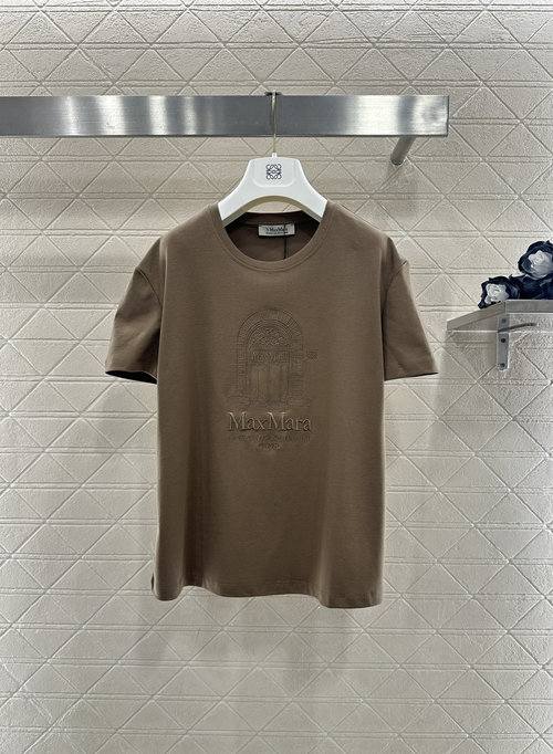 Max Mara New Arrival: Round Neck Embroidered Logo Cotton T-shirt