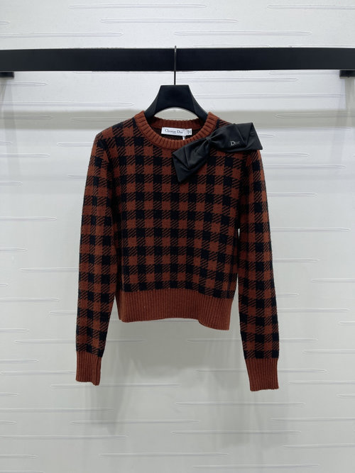 Dior Elegant Check Bow Knit Pullover, Combining Grace and Sweetness