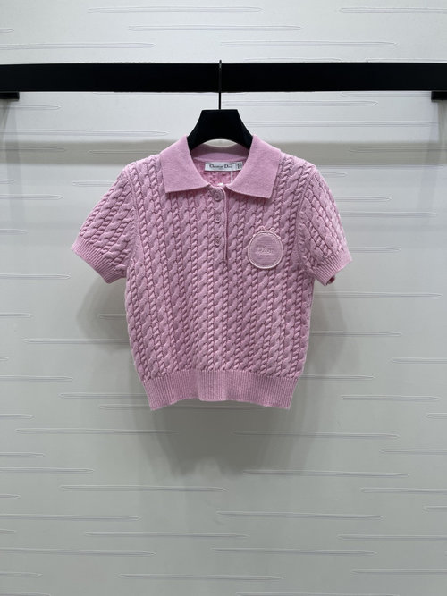 Dior Premium Cashmere Knit Short Sleeve with Collar and Logo, New Collection