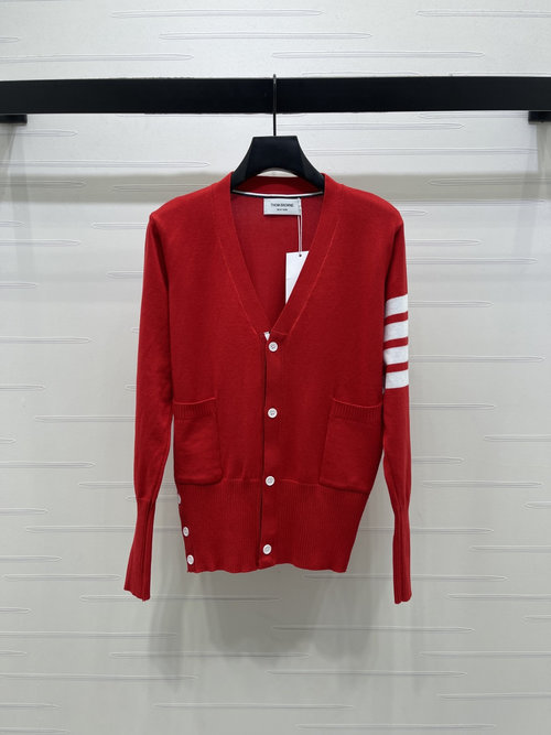 Thom Browne Customized Wool V - Neck Long Sleeve Cardigan, Retro College - style