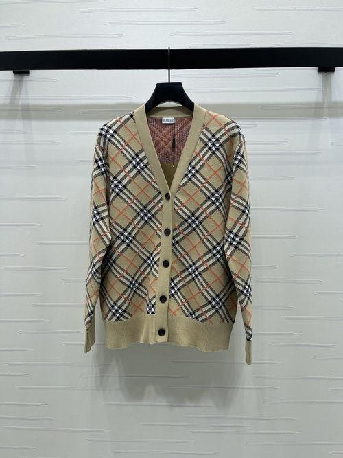 Burberry Classic Checked Knit V - Neck Cardigan, Wool Blend, Elegant and Warm