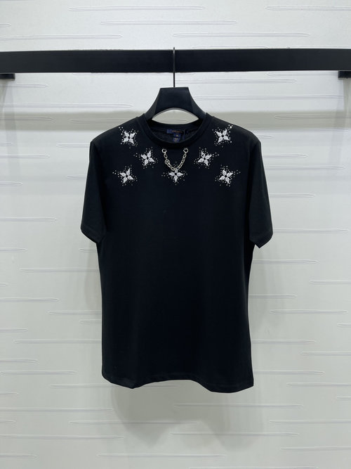 Louis Vuitton Original High-Quality Round Neck Beaded Chain Short Sleeve T-Shirt