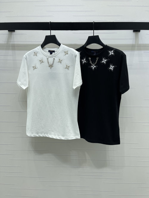 Louis Vuitton Original High-Quality Round Neck Beaded Chain Short Sleeve T-Shirt
