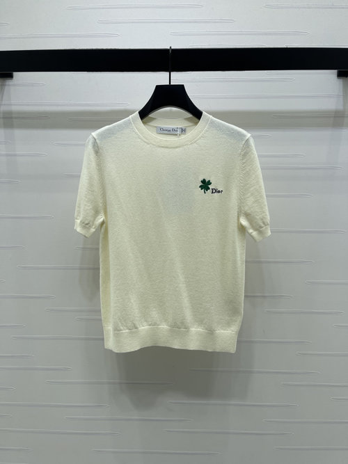 Dior Luxury Wool Short - Sleeve Knit with Round Neck and Logo, Fresh Design