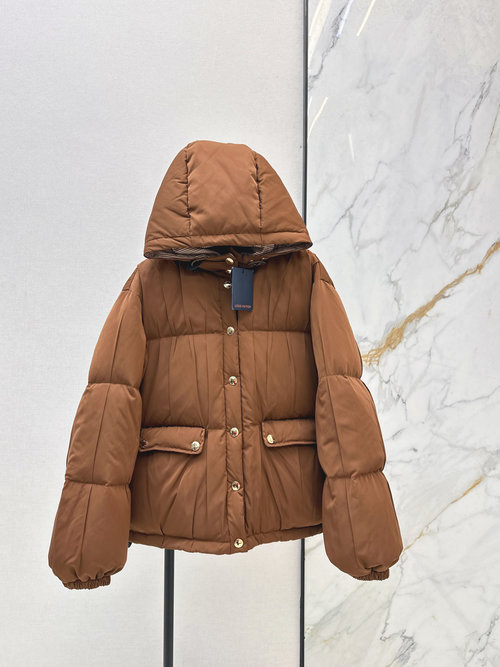 Louis Vuitton Windproof and Warm Wrinkled Hooded Down Jacket