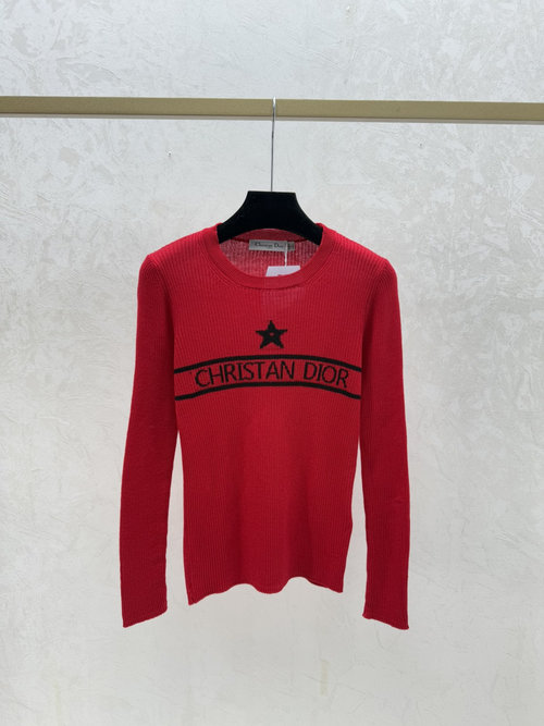 Dior Contrasting Color Star Letter Crew Neck Knitted Long Sleeve in Various Colors