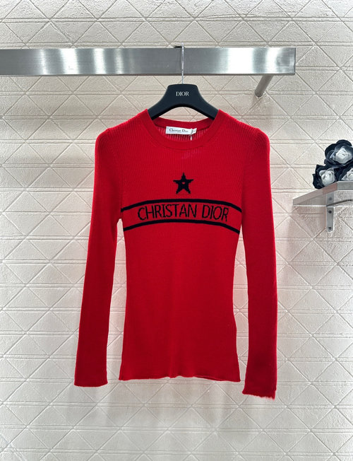 Dior Round Neck Knitted Underwear with Logo, Red