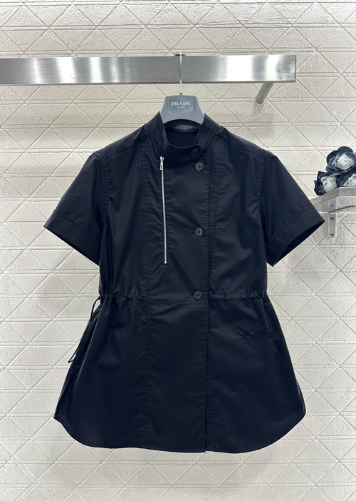 Hermes Deconstructed Collared Short-Sleeve Cotton Shirt Dress in Black and White