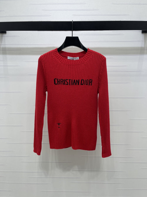 Dior Elegant Vertical Ribbed Round Neck Long Sleeve Wool Blend Sweater with Logo