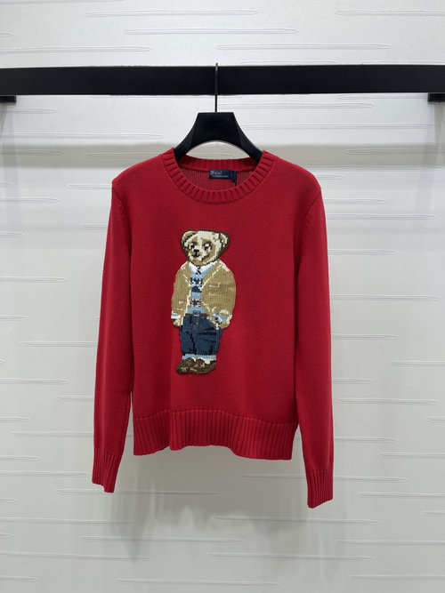 Polo Ralph Lauren Festive Wool Blend Sweater with Bear Embroidery