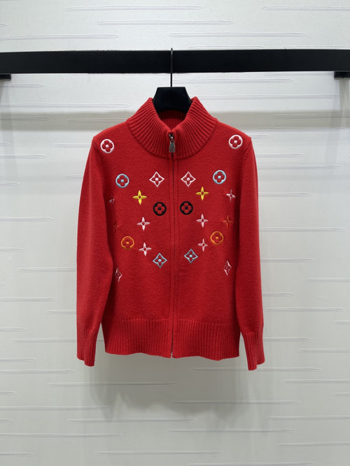 Louis Vuitton Premium Stand-up Collar Zipper Cardigan with Wool Blend and Embroidery