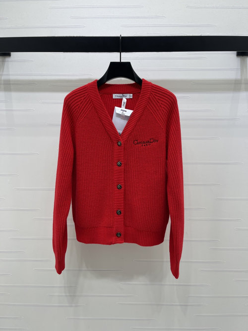Dior Premium V - Neck Long Sleeve Cardigan with Embroidered Logo for Early Spring