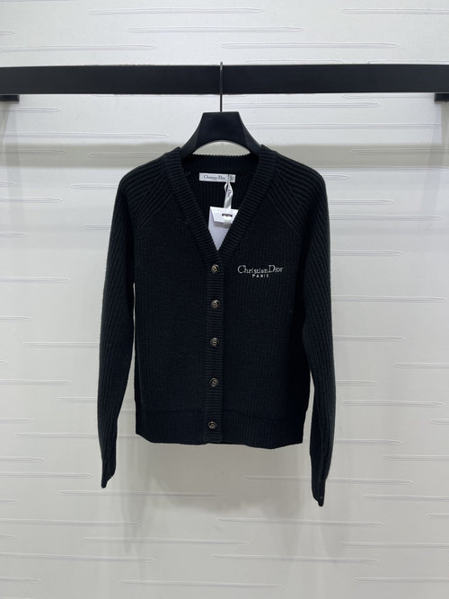 Dior Premium V - Neck Long Sleeve Cardigan with Embroidered Logo for Early Spring