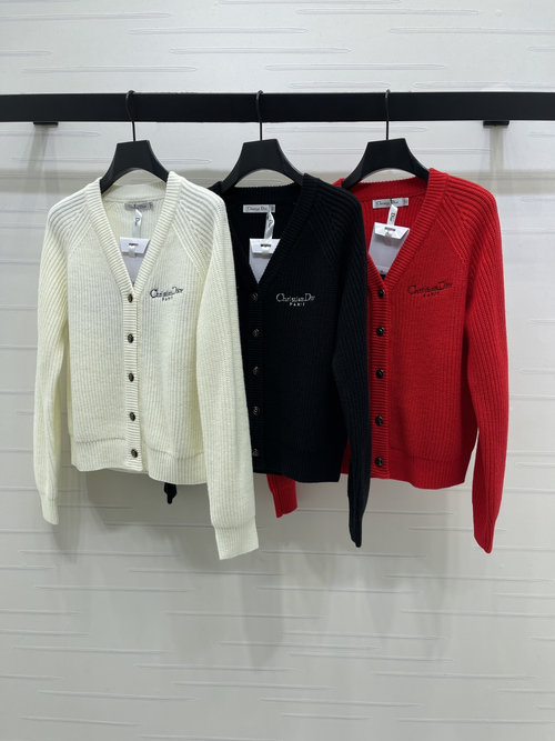 Dior Premium V - Neck Long Sleeve Cardigan with Embroidered Logo for Early Spring