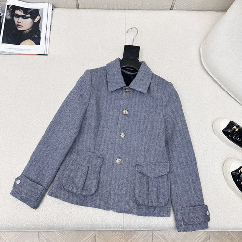 Loewe Haze Blue Herringbone Workwear-Style Suit Jacket
