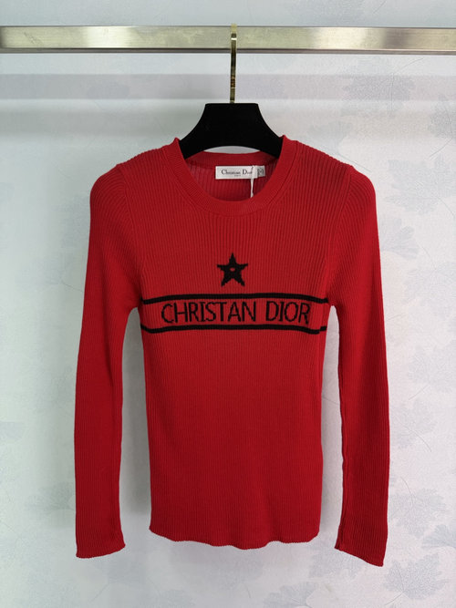 Dior Round Neck Knitted Base Layer with Logo, Slim Fit and Vertical Stripes for a Streamlined Look