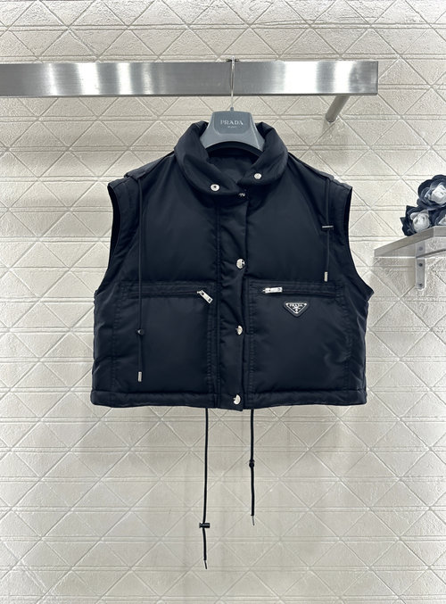 Prada Detachable 2-in-1 Short Cotton Coat with Triangle Logo, Black