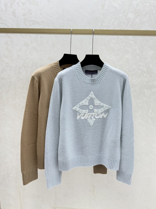 Louis Vuitton Contrasting Two-Tone Round-Neck Long-Sleeve Knit in Khaki and Blue