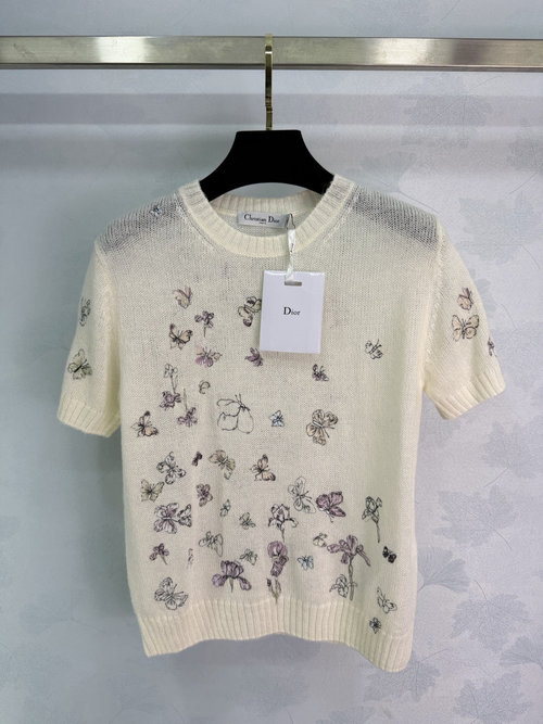 Dior Marabou and Silk Knit Sweater with Three - Dimensional Butterfly Embroidery